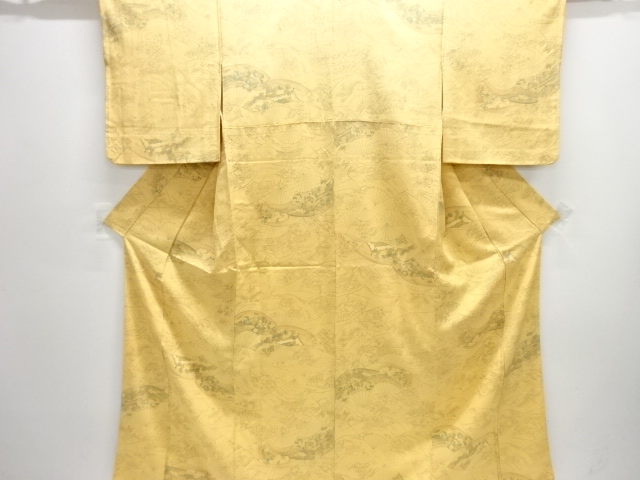 扇に草花模様小紋着物